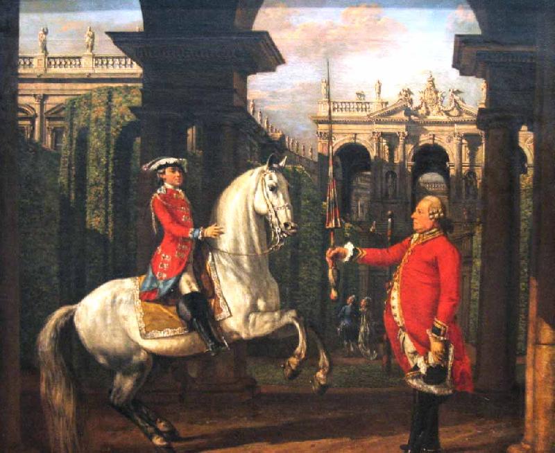 Bernardo Bellotto Colonel Piotr Konigsfels teaching Prince Jozef Poniatowski how to ride oil painting picture